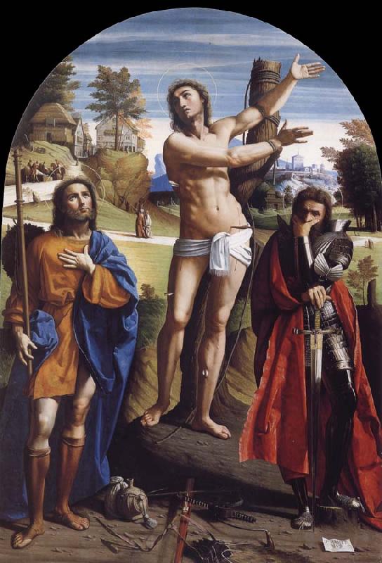 Giovanni Battista Ortolano Saint Sebastian with Saints Roch and Demetrius oil painting picture